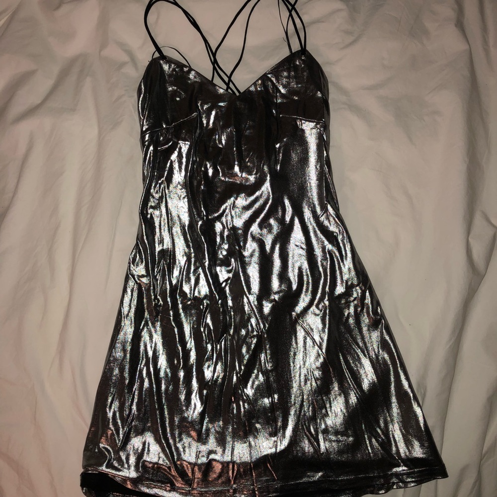 LF metallic silver short dress with open back
